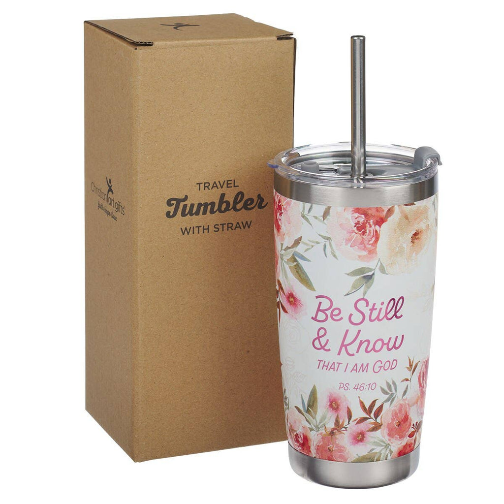 Tumbler w/straw SS Peach Be Still Ps. 46:10