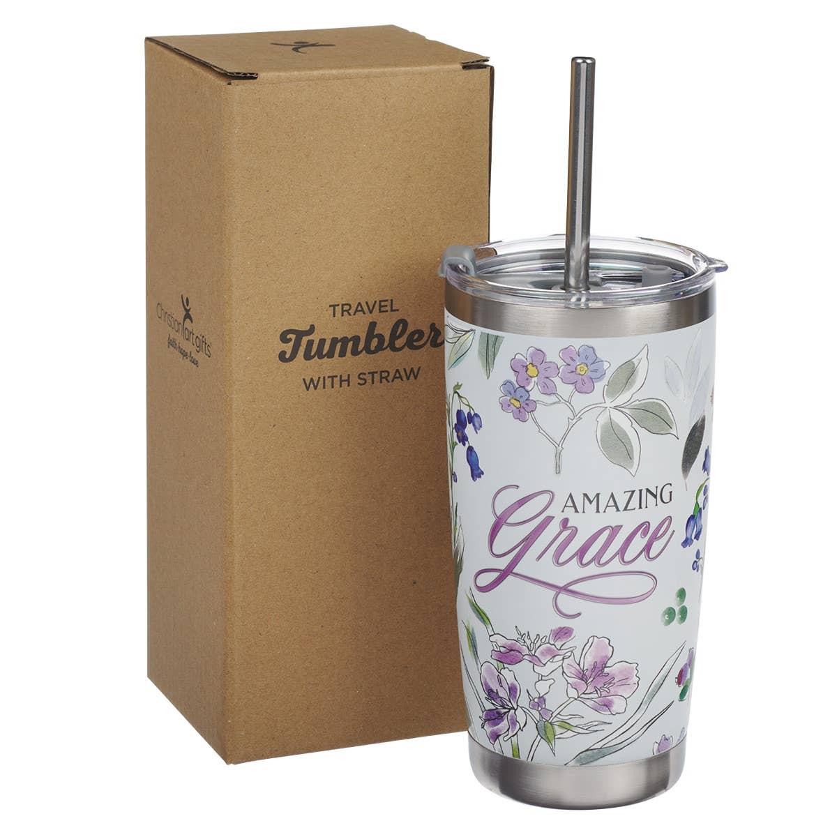 Tumbler w/straw SS Purple Amazing Grace