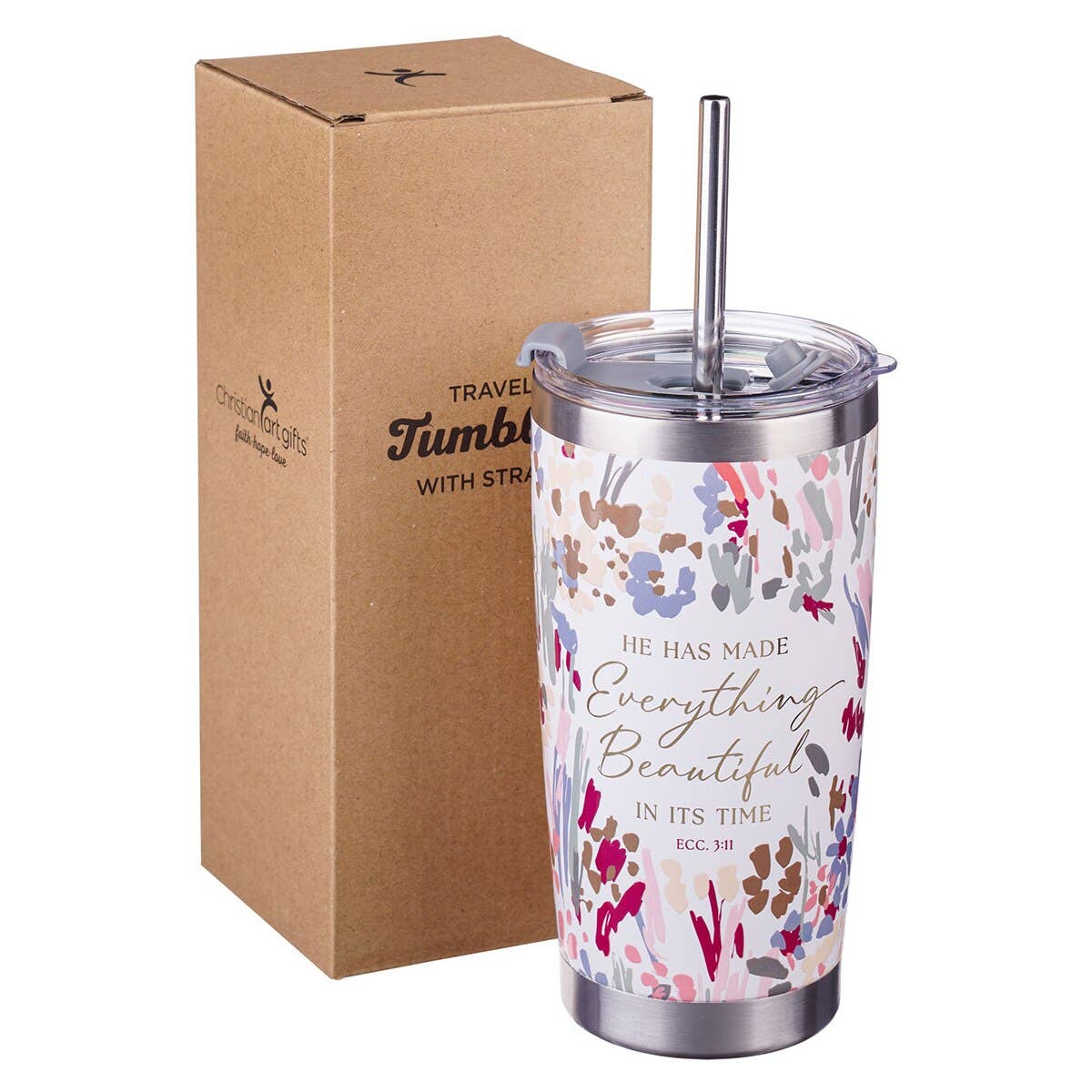 Tumbler w/straw SS Floral Everything Beautiful Ecc. 3:11