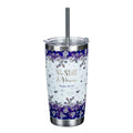 Mug SS Travel White/Navy Floral Be Still Ps. 46:10