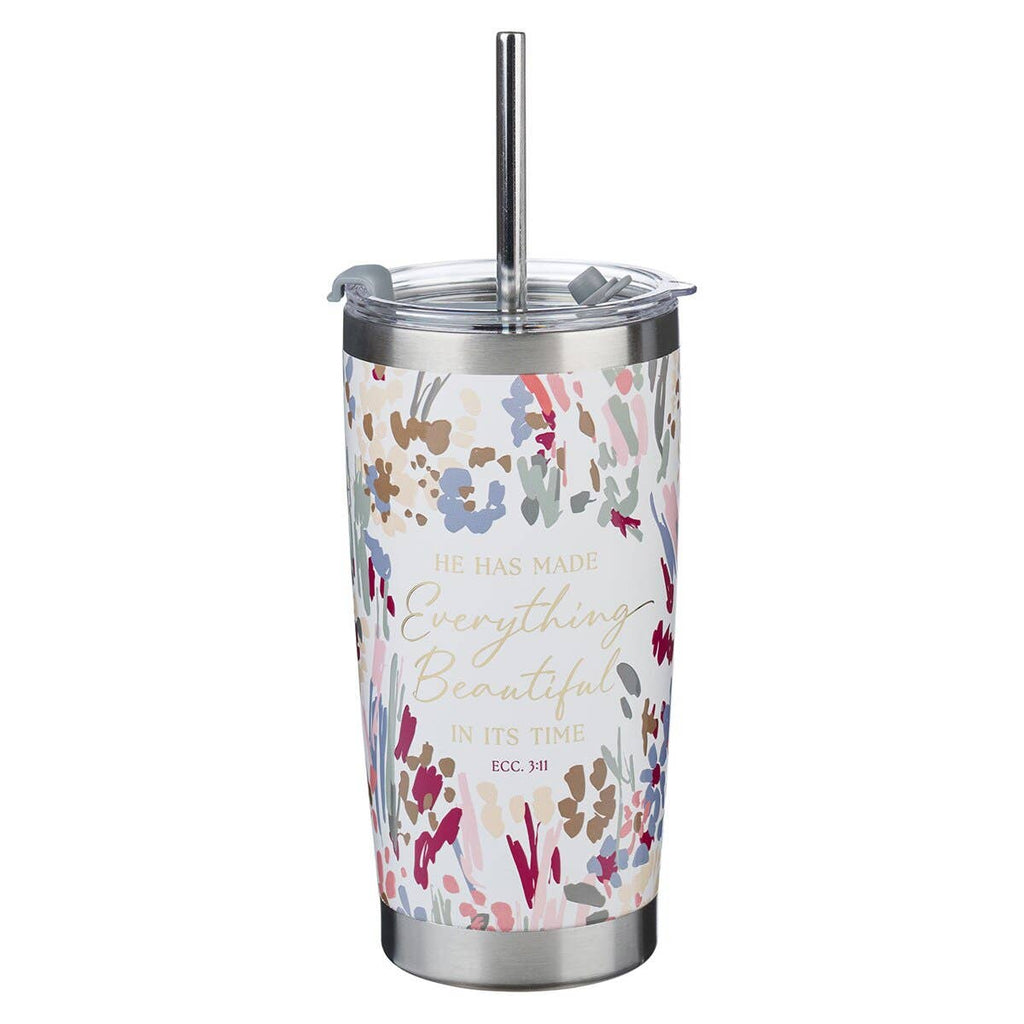 Tumbler w/straw SS Floral Everything Beautiful Ecc. 3:11