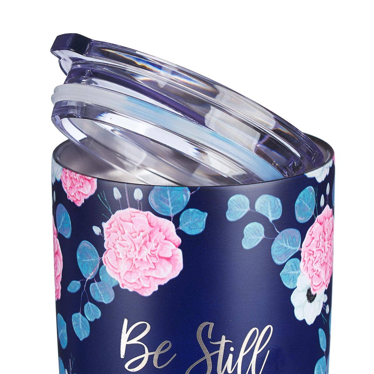 Mug SS Travel Navy Floral Be Still Ps. 46:10