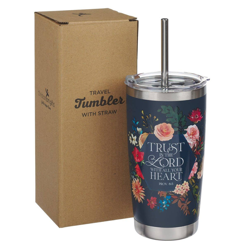 Tumbler w/straw SS Navy Trust in the Lord Prov. 3:5
